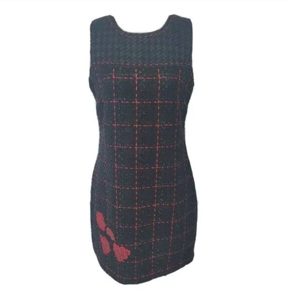 DESIGUAL Sleeveless Wool Blend Boucle Sheath Dress Red Black Spain 42 US 10 12 V - Picture 4 of 13